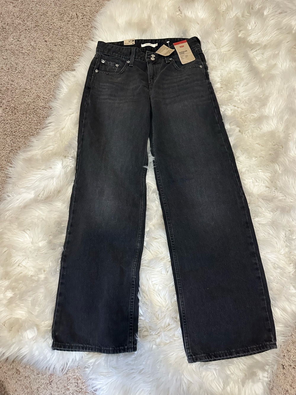 Levi's superlow loose Straight Leg Jeans in Washed Black 26X32